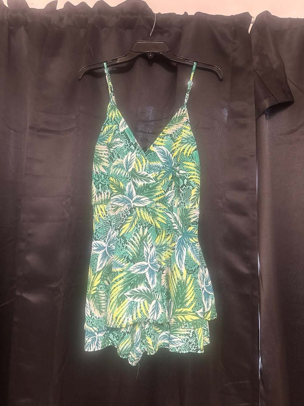 Toxik3 Green Tropical Palm and Snakeskin Print Layered Romper